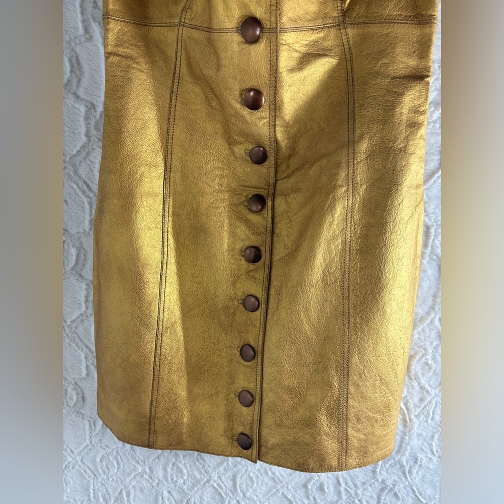 NWT Free People Women's Goldie Leather Mini Dress Gold, Size 8 - Picture 5 of 13